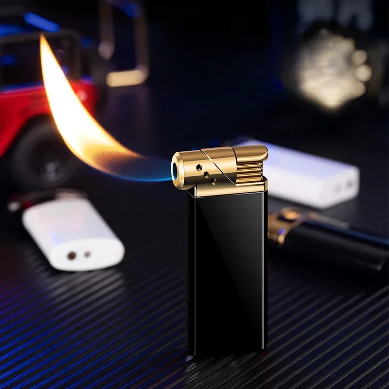 Upscale Genuine Metal Gas Cigar Lighter Oblique Out Open Flame Pipe Dedicated Cigarette Lighter Men's Gift Tobacco Lighter