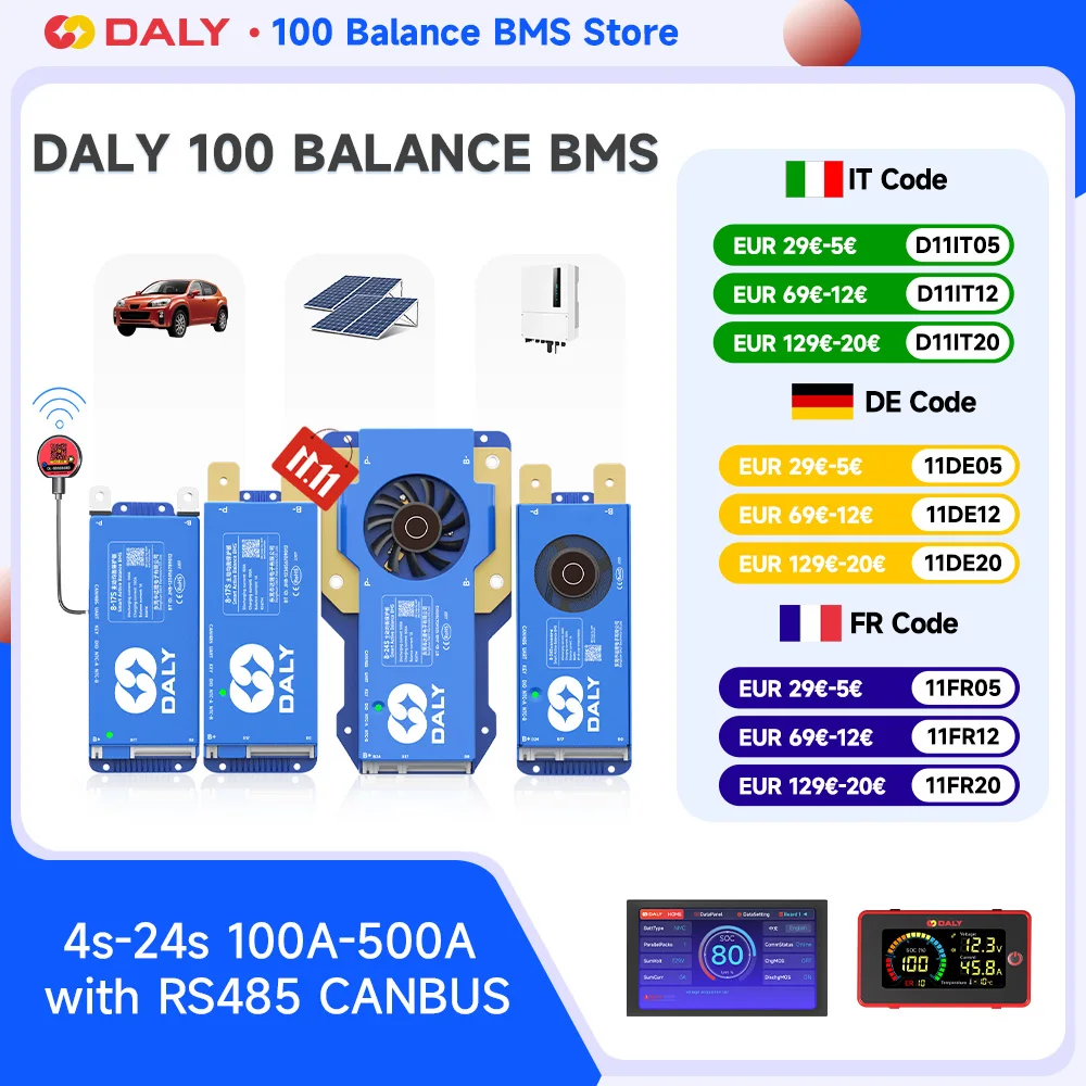 

Асилители Daly BMS WiFi Active BMS 250 для Lifepo4 4S 8S 24S 100A 150A 200A 500A Active Balance 1A Встроенный BT 7S 24V 12V 48V