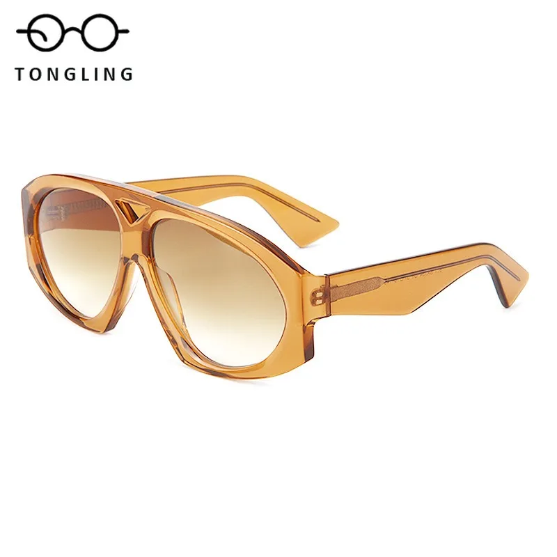 

Top-Notch Men Handcrafted High-Quality Acetate Trendy Double-Beam Woman Natural Individual Retro LargeFramed Wide-Leg Sunglasses