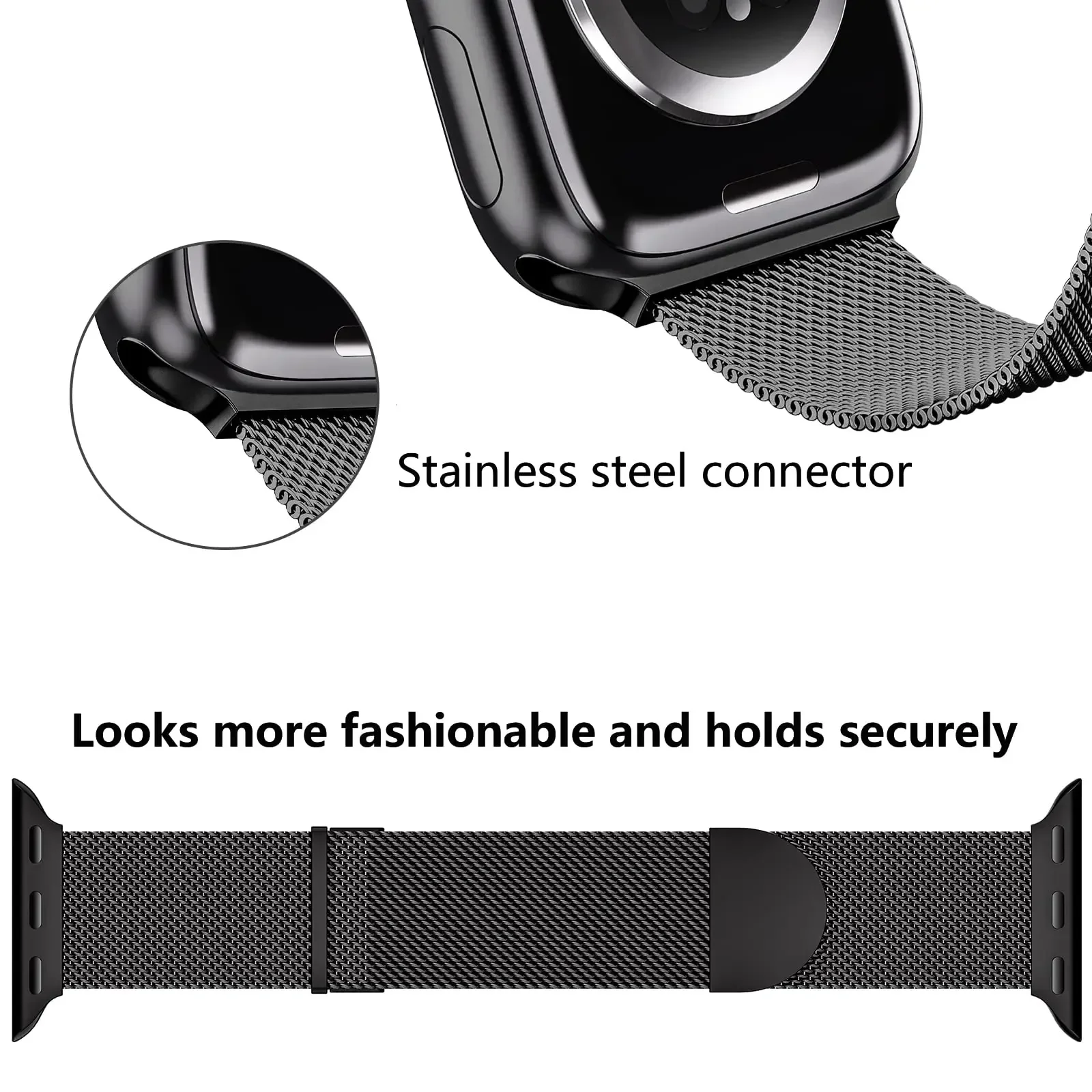 Stainless Steel Strap For Apple Watch Band Series 10 9 8 7 6 SE 46mm 40/41mm 42/44/45mm Ultra 49mm Mesh Loop Magnetic Clasp Band image 3