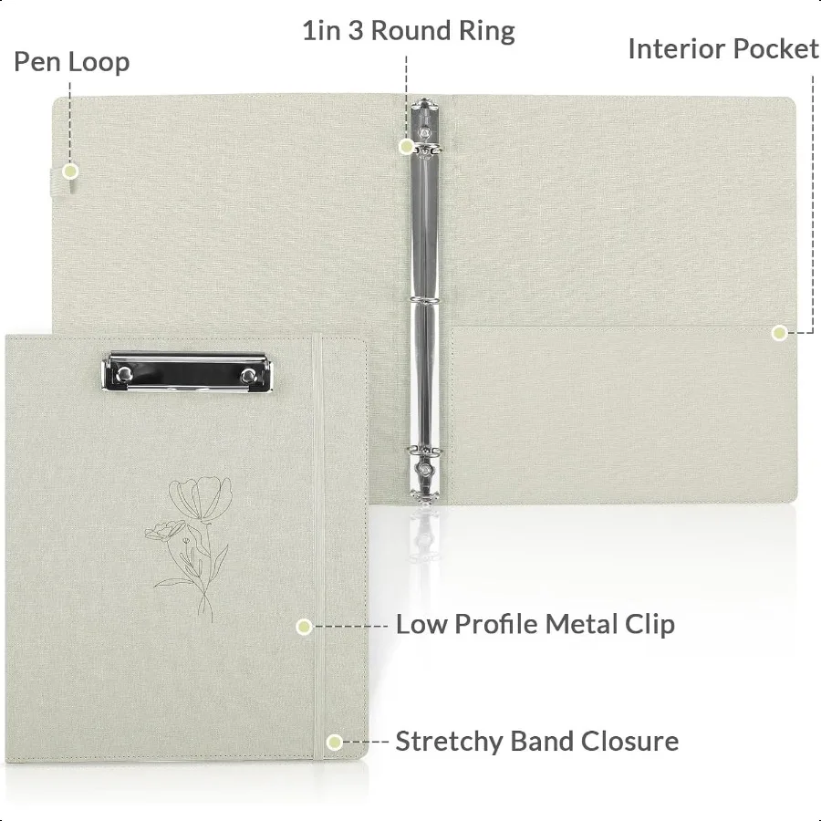 Clipboard Binder with Dividers1 Inch 3 Ring Binder with Clipboard on Front for Organizer Clipboard Folder with Pocket Labels Of