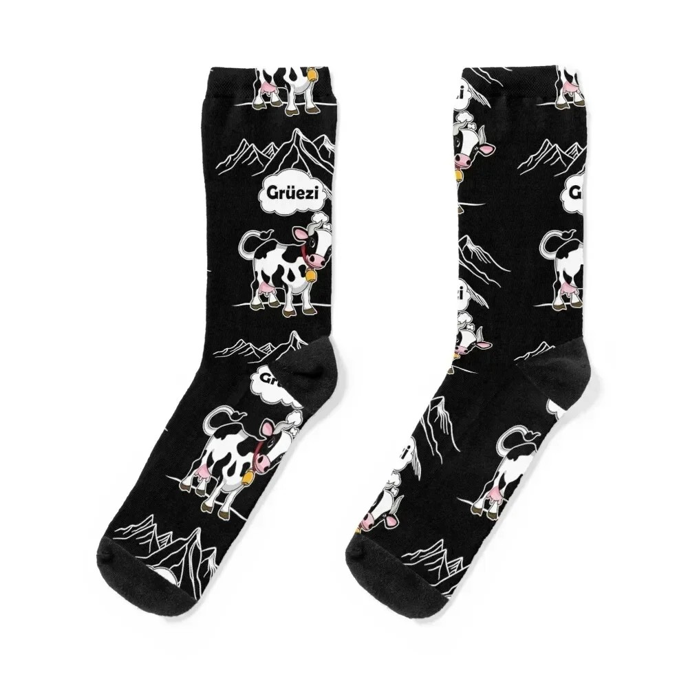 

Swiss Cow - Gruezi - Switzerland Travel Socks new year cool sport Rugby Socks Men Women's