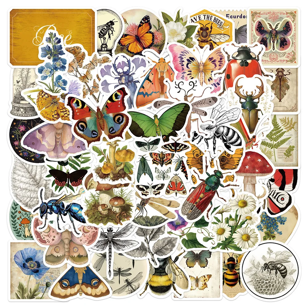 10/30/50PCS Retro Botanical Garden Insect Cartoon Sticker DIY Phone Laptop Luggage Skateboard Graffiti Decals Fun for Gift