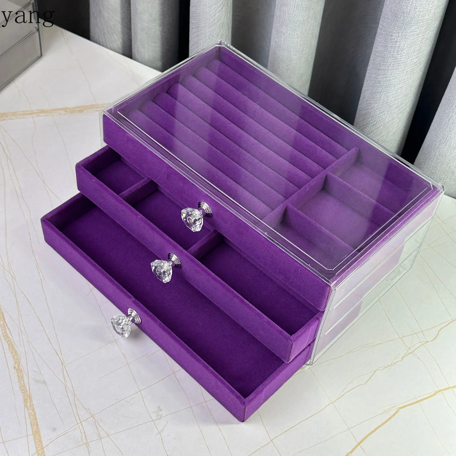 CX burgundy flannel jewelry storage box earrings storage box jewelry dust drawer jewelry box