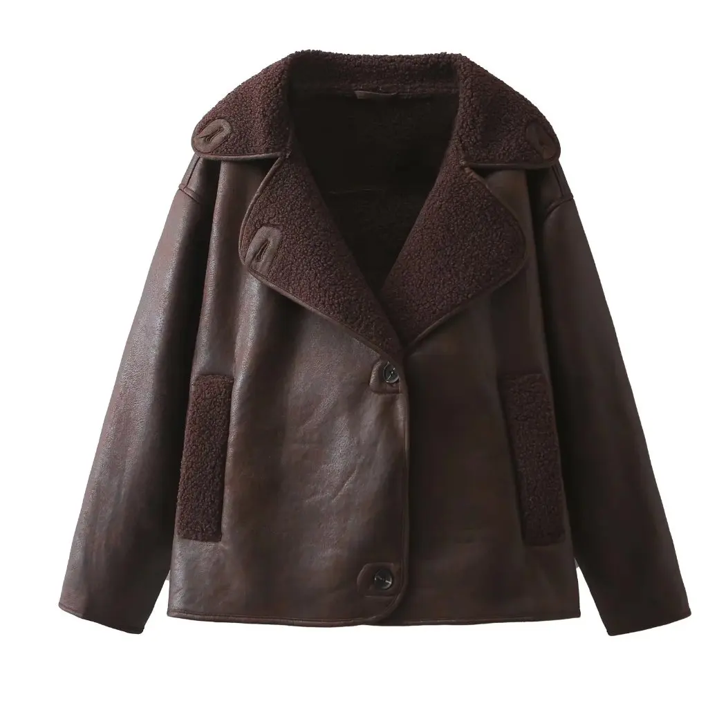 Jaqueta de veludo feminina europeia casual pele solta tudo-em-um topo quente para outono e inverno moda outerwear