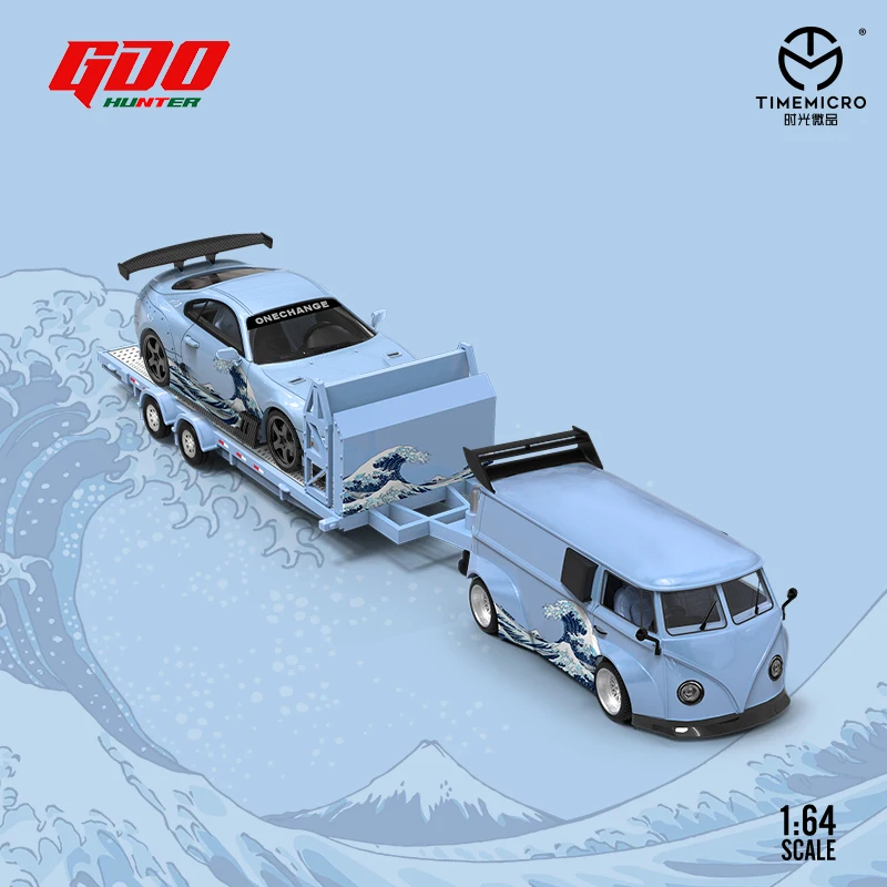 GDO X TimeMicro 1:64 86/ Volkswagen T1/Supra A80Z Kanagawa Sursuri bemaltes Anhängermodell aus Legierung