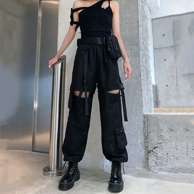 Cargo Pants Women 2023 Fashion Punk Jogger Trousers Harajuku Streetwear Spring Ankle-Length Men Black Harem Pants Oversized