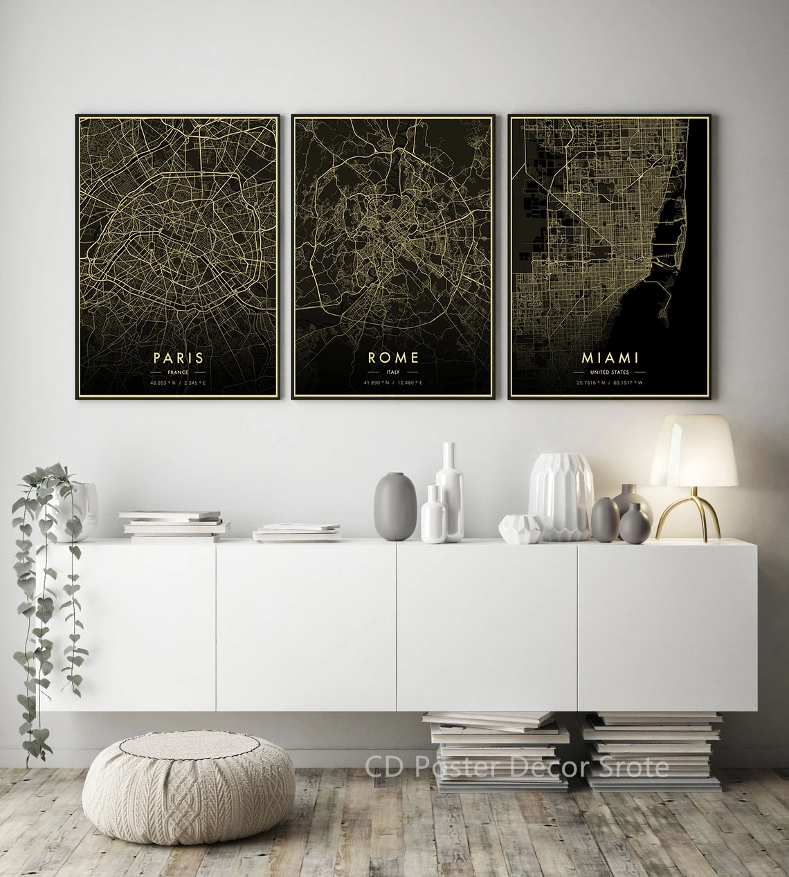 Vintage Florence Paris Seattle Rome City Map Dark Posters Retro Prints Art Wall Paintings Room Home Bar Restaurant Decor Picture