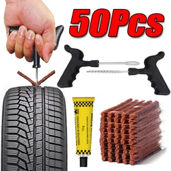 5-50Pcs Car Tire Repair Tool Kit with Rubber Strip Tubeless Tyre Puncture Studding Plug Motorcycle Truck Vacuum Tire Repair Tool