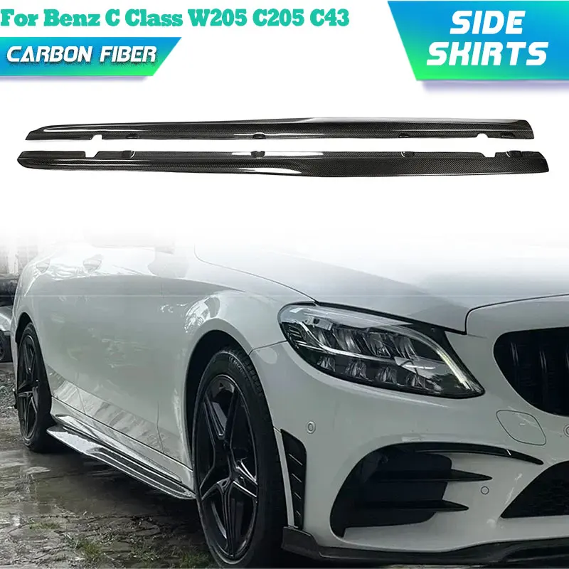 

Carbon Fiber Car Side Skirts Extensions for Mercedes Benz C Class W205 C205 C43 C63 AMG 2015-2020 Side Door Apron Lip Body Kits