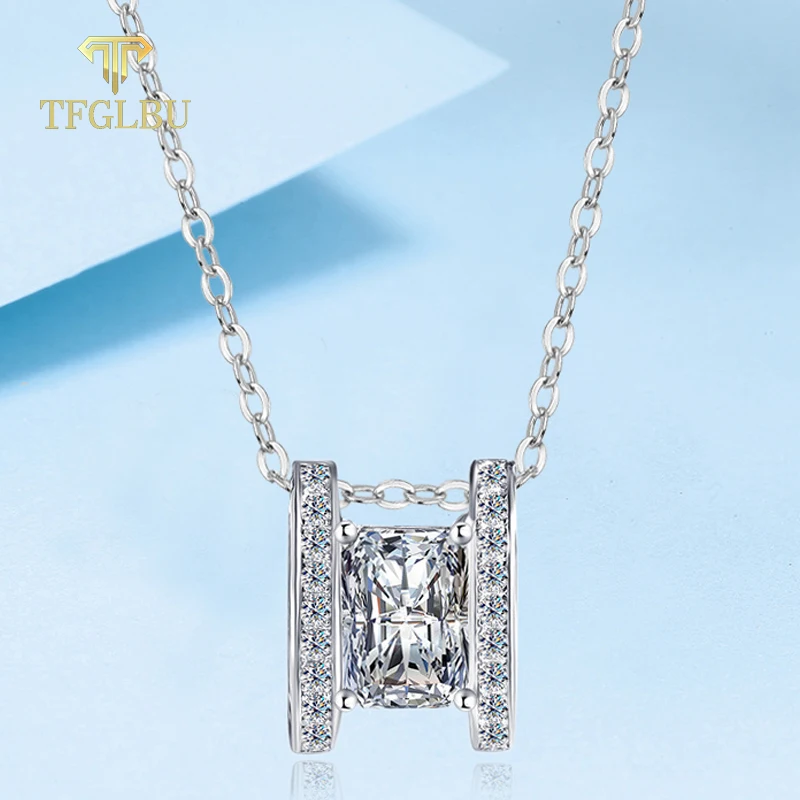 TFGLBU Simple 5*7mm Real Radiant Cut Moissanite Necklace for Women H Shape Chain Simulated Diamond 925 Sterling Silver Jewelry