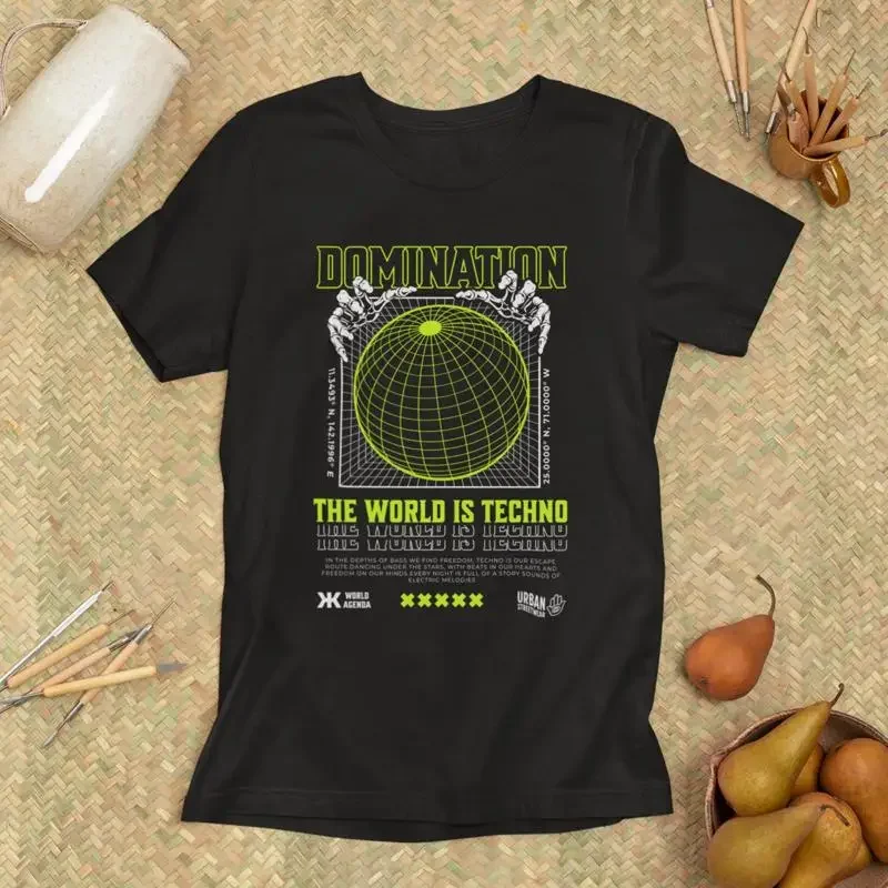 Techno T Shirt Domination The World Is StatemenT for Electronic Music Lovers Perfect Festival Clothing
