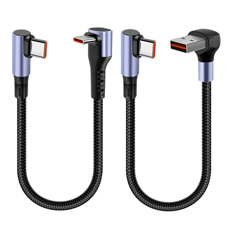 66W Short Data Cable Nylon Elbow USB to Type C Fast Charging Cable for Power