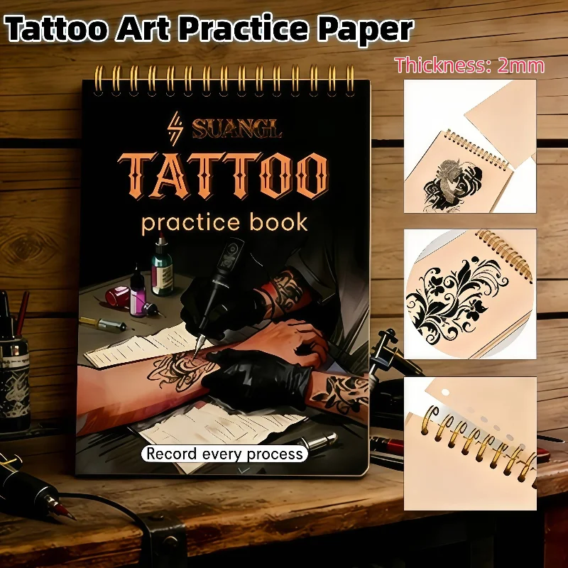 Tattoo Practice Skin Book Set 4 Books 2mm Thick with 10 A4 Transfer Papers for Beginners Artists Transparent Isolation Board