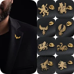 Stylish and simple animal badge, gold-plated stainless steel lion collar pin, phoenix men's collar pin, pterosaur brooch