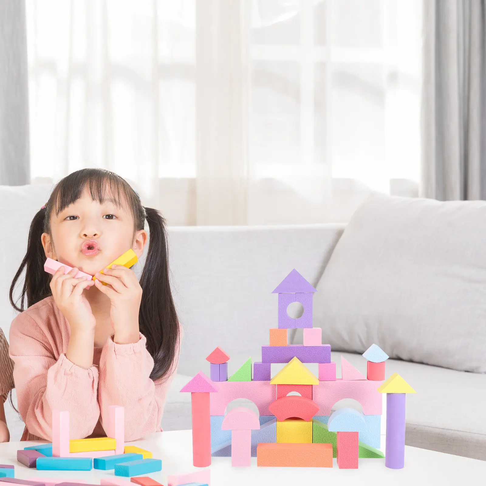 

52Pcs Eva Soft Geometry Stacking Blocks Educational Early Learning for Toddlers Cognitive Development Fine Motor Skills