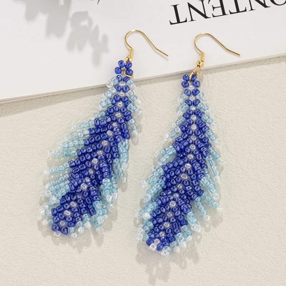 Beaded earrings Tassel Leaf Design Hand knitting Colour Bohemia Alloy Tide Simple Rice bead earrings