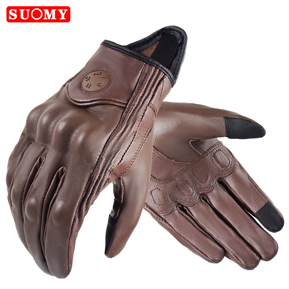 

Suomy Vinatge Goatskin Motorcycle Gloves Summer Men Brown Retro Leather Motorbike Motocross Glove Lady Motorcyclist Guantes