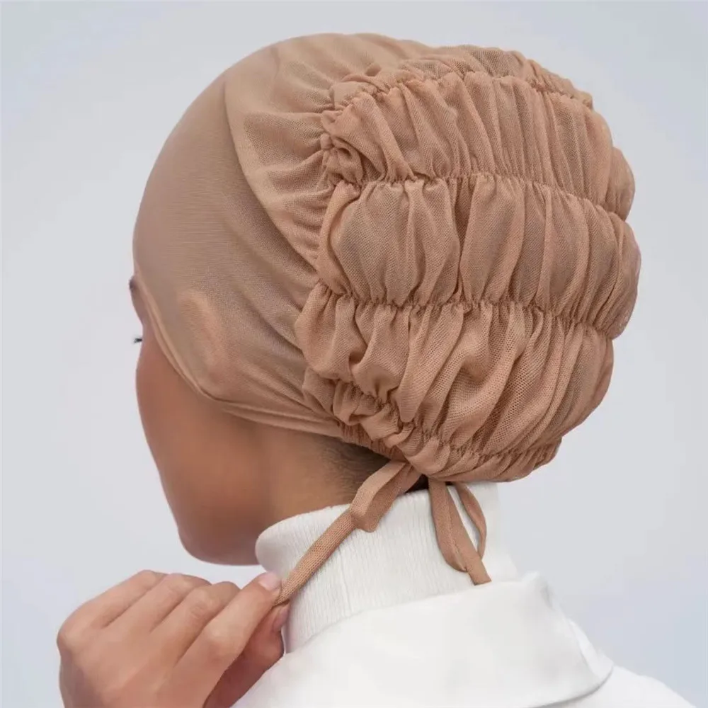 

2023 New Mesh Muslim Turban Hat Inner Hijab Caps Islamic Underscarf Bonnet Women Lace Up Ninja Scarf Hat Headwrap Turbante Mujer