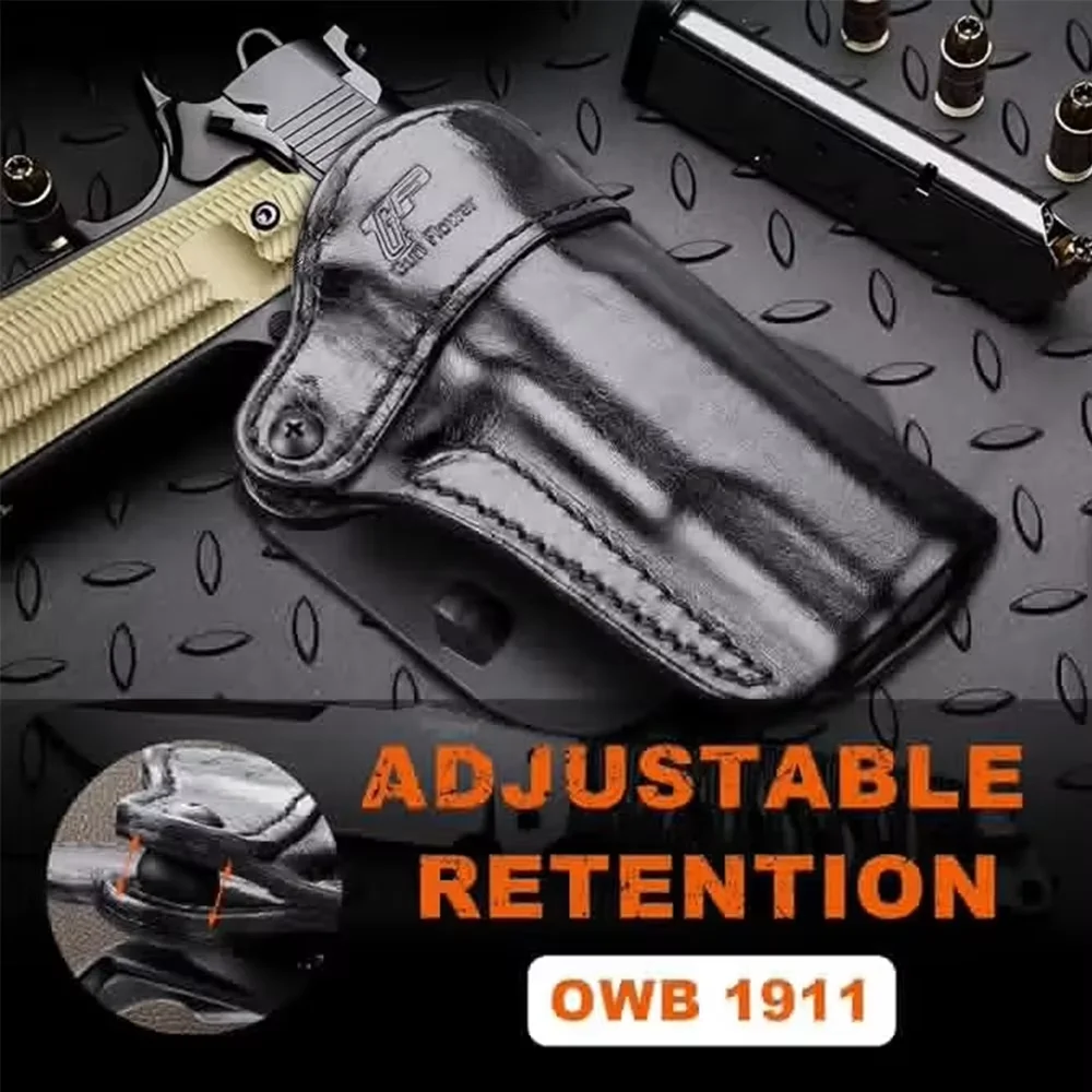 

Кожаная правосторонняя кобура для Colt 1911/ Kimber 1911/Springfield 1911/S&W 1911, подходит для большинства пистолетов 1911 5'' без направляющих планок, для стволов 4'' или 5''.
