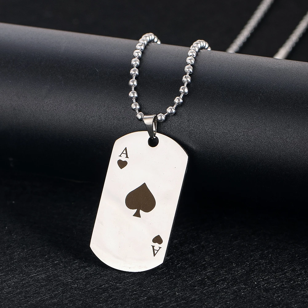 Stainless Steel Silver Necklace Creativity Poker Style Ace of Spades Neutral Versatile Pendants Fashion Jewelry Trend Ornaments