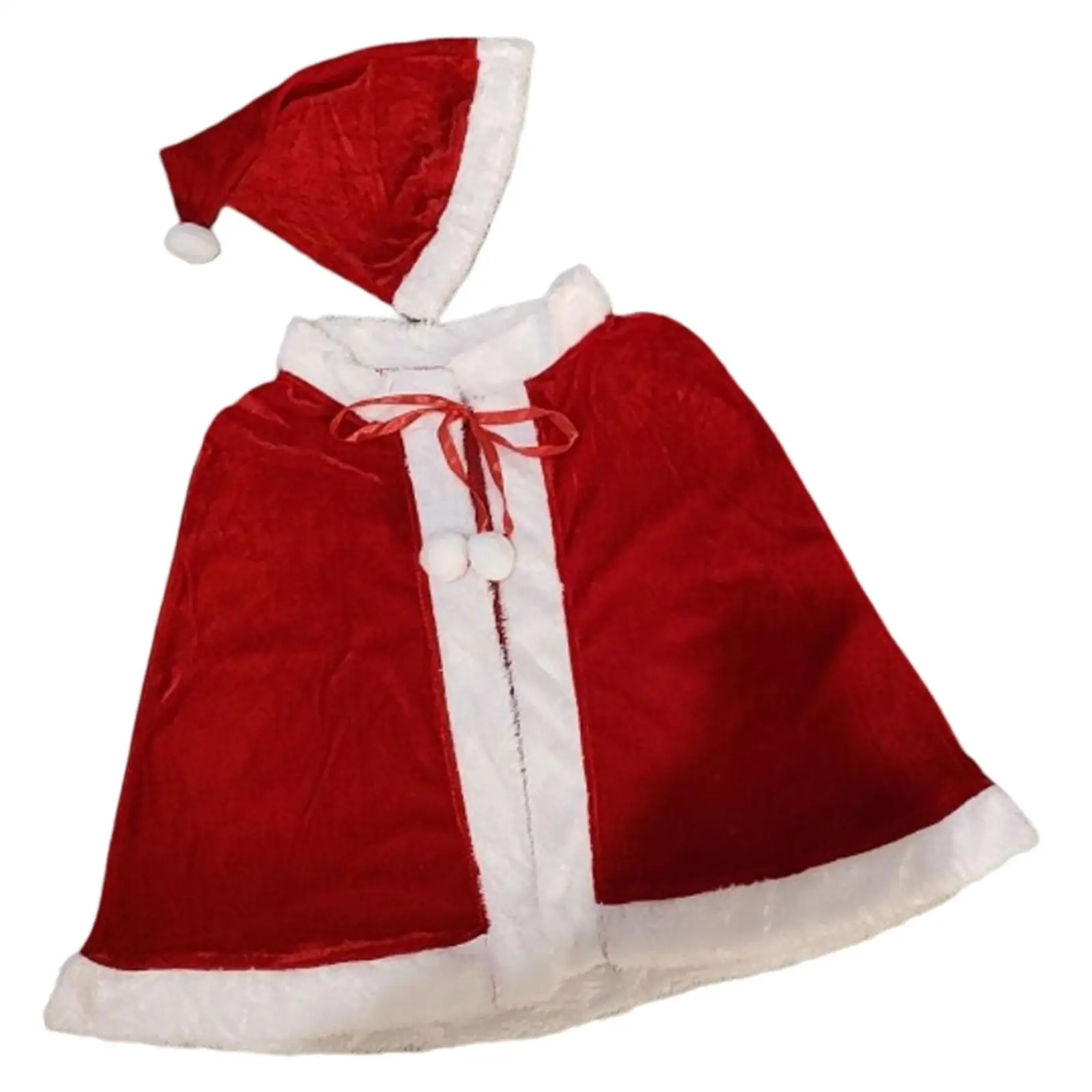 Kids Christmas Shawl Cape Lace Up W/ Hat for Holiday Halloween Costume Props