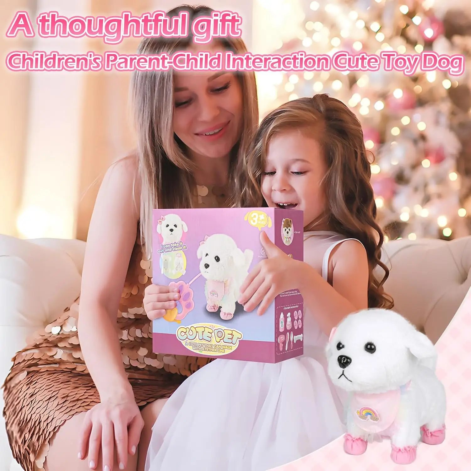 Plush Interactive Toy Dog for Kid, with Leash Walking, Touch Control and Shake Tail Plush Toy  Electronic Pet Best Gift for Girl