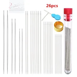 MIUSIE 26Pcs Big Eye Curved Beading Needles Stainless Steel Handmade Pins Bead Threading String Cord Easy Jewelry Making Tools