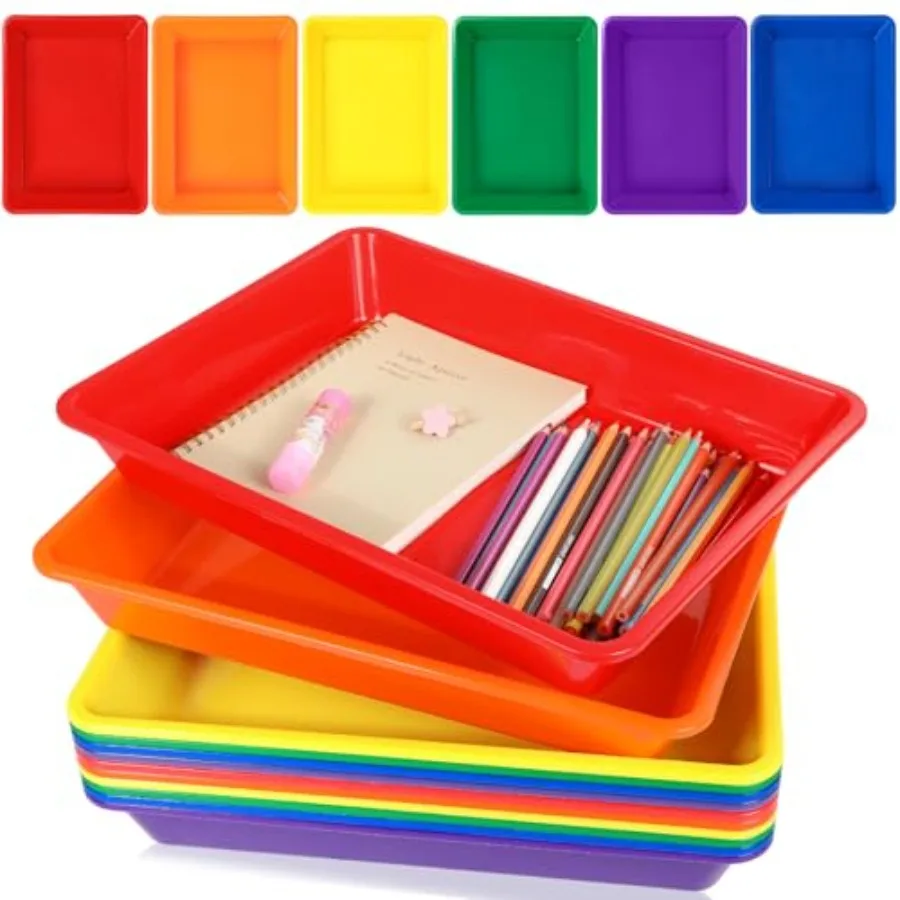 

12 Pack Letter Size Flat Storage Paper Tray Organizer Bin Tray Plastic Stackable File Organizer for Classroom Library School Of