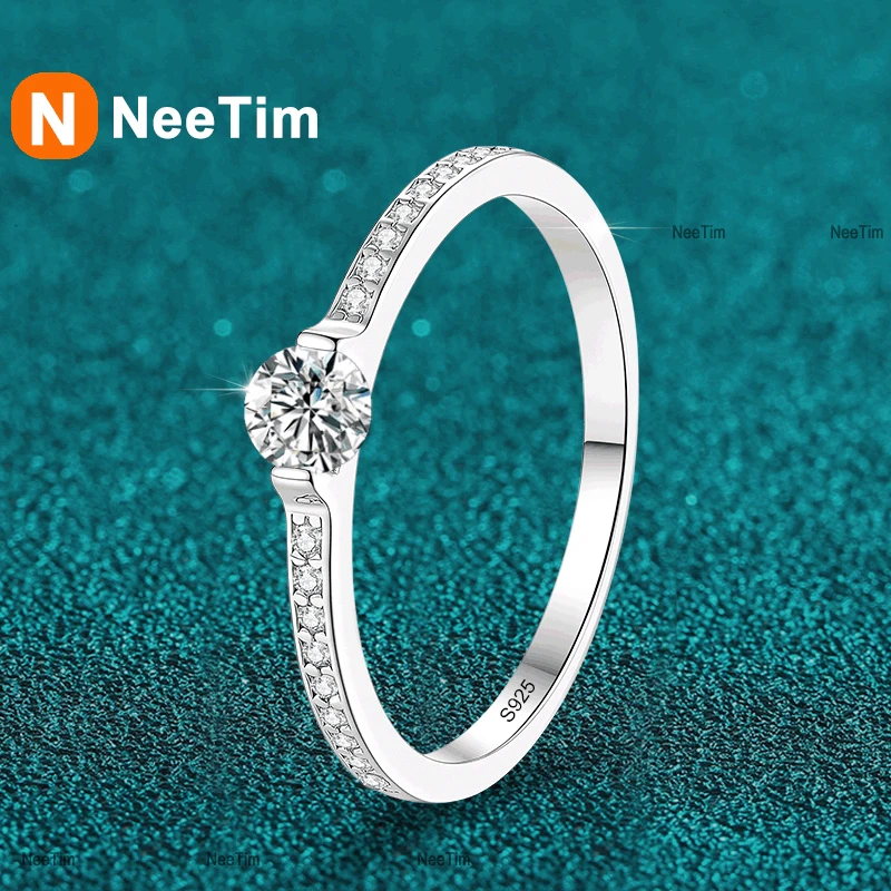 

NeeTim 0.3ct 4mm D VVS1 Moissanite Rings for Women Sparkling Wedding Eternity Bands S925 Sterling Silver Jewelry Classic Ring