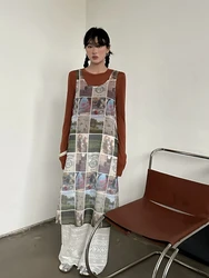 Korobov abiti con stampa Vintage piega indossare prospettiva senza maniche prendisole estate abito in Chiffon allentato grembiule abbigliamento donna abiti