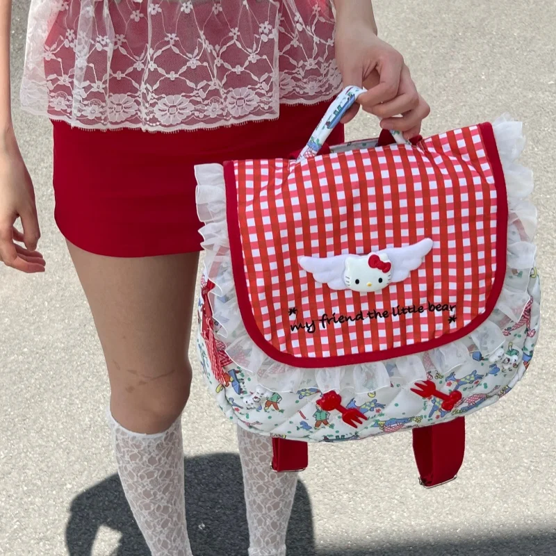 

New Hello Kitty Personalized Kids Backpack Y2K High-Capacity Travel Bag Kawaii Lace Decorated Summer Handbag Women Storage Bag