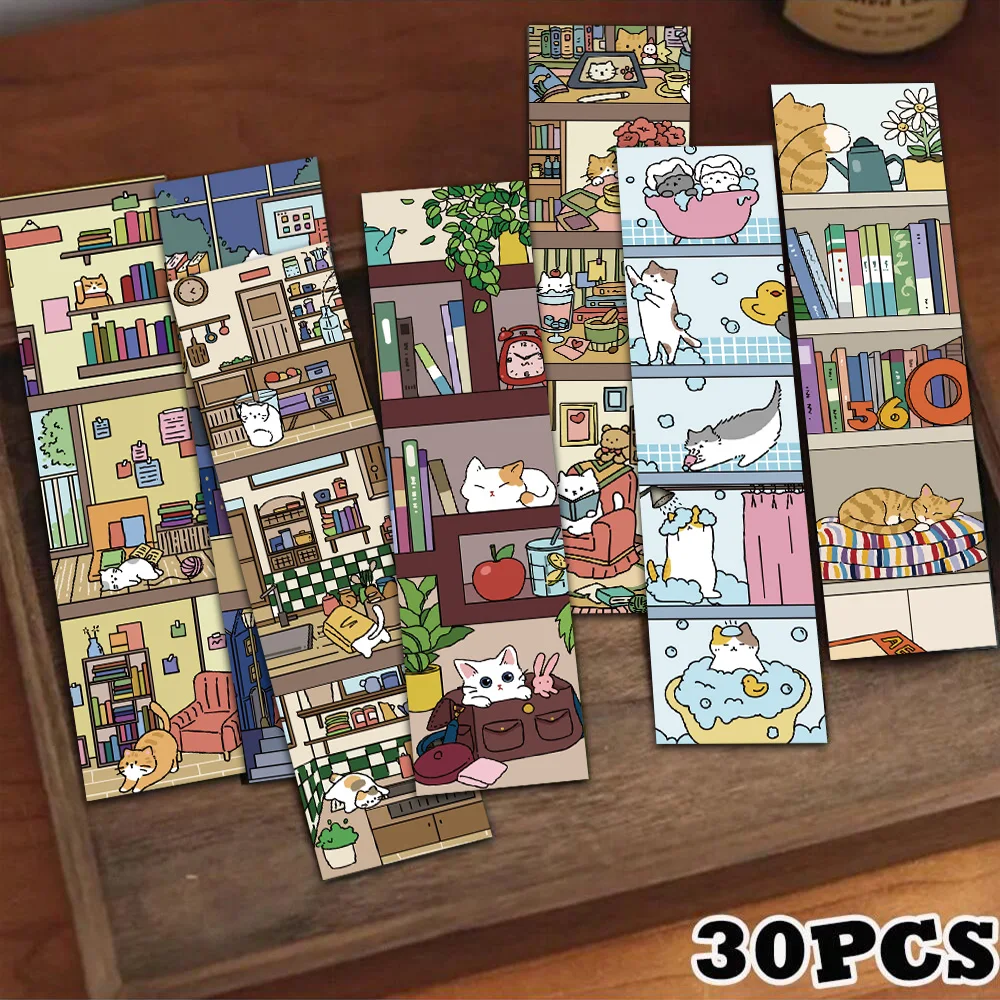 

30 шт., забавные закладки в стиле ретро с изображением кота и книжной полки, легкие портативные художественные креативные материалы, бумажные закладки для чтения, закладки «сделай сам»