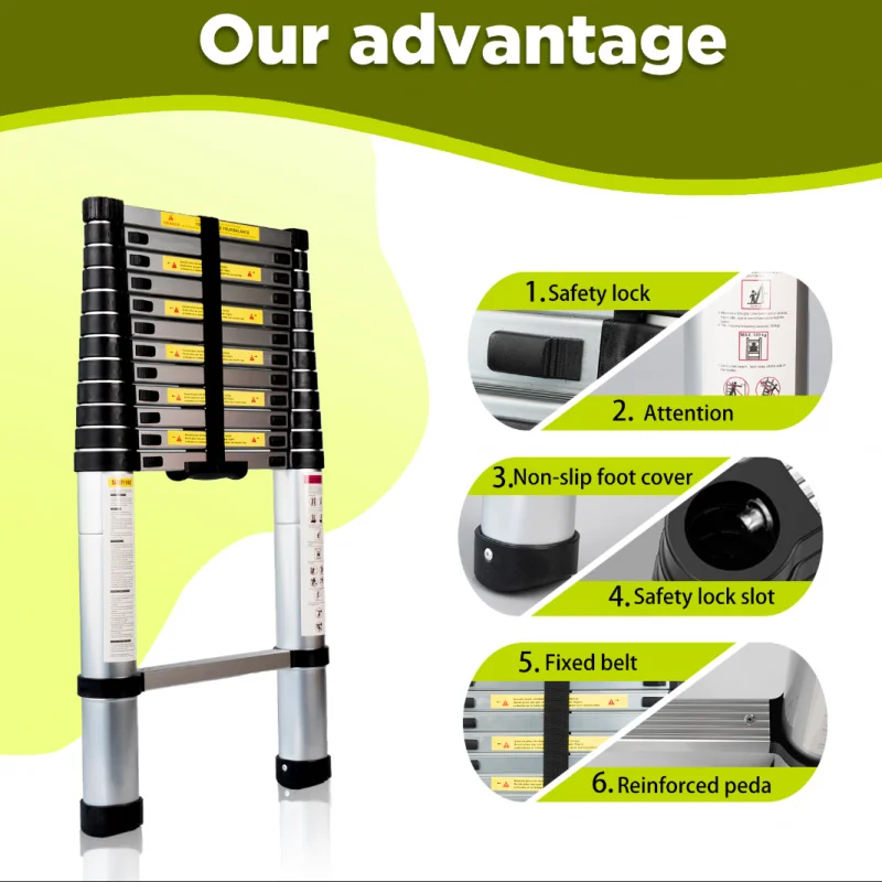 custom.ZHENGS WAY Modern 5.2m Telescopic Aluminum Extension Ladder 330 Lbs Capacity CE/EN131 Certified Folding Extension Apartme
