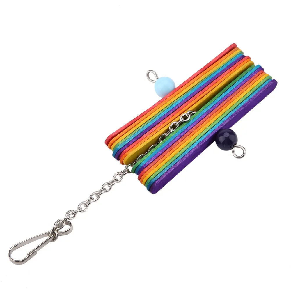 2PCS Wooden Material Bird Chew Toy Multicolored Teeth Grinding Parrot Chew Stick Popsicle Stick Design Hanging Type