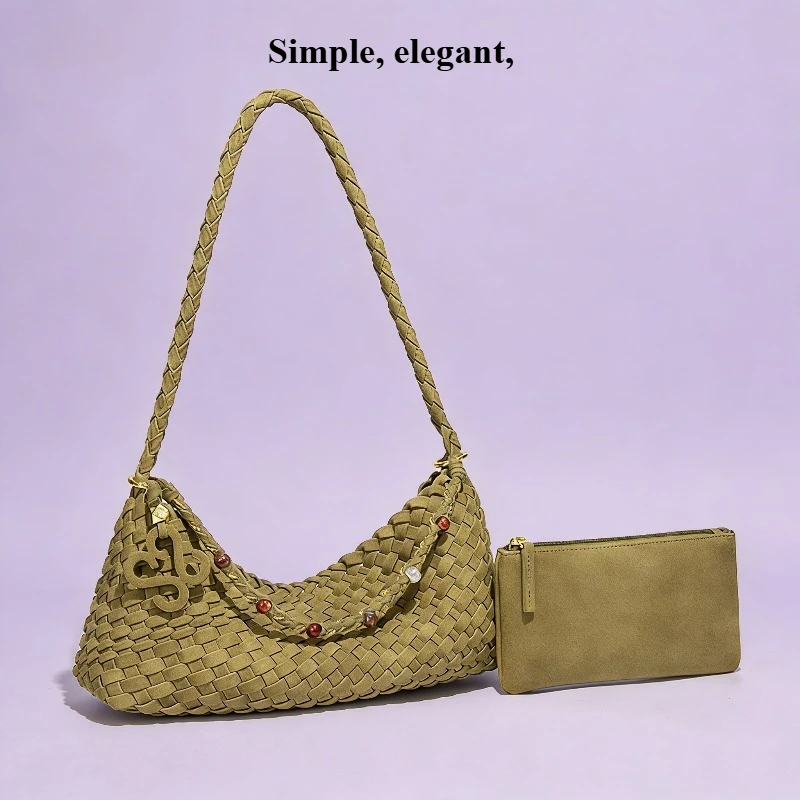

Simple, elegant, retro atmosphere lazy stick bag hand woven bead string armpit bag texture high-end handbag niche women's bag
