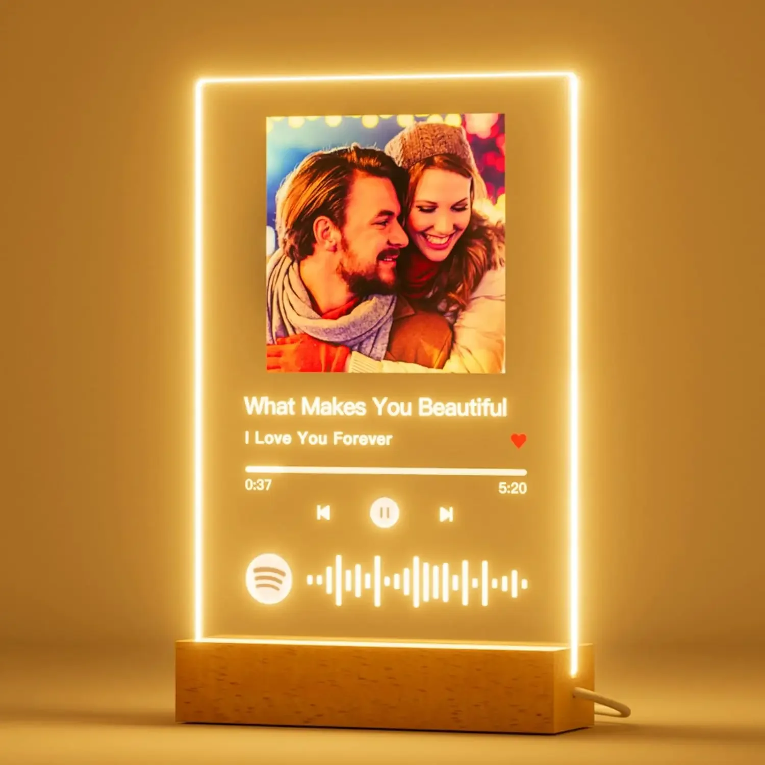 Personalized Anniversary Couples Mother\'s Day Gifts for Women Men 7 Colors Heart Picture Frame Acrylic Plaque with Night Light