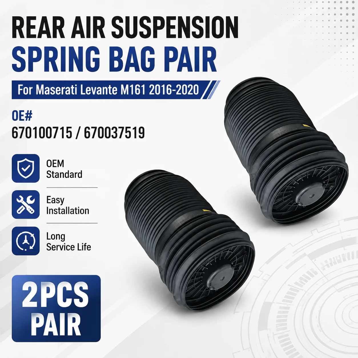 2Pcs Rear Air Suspension Spring Bag Left Right For Maserati Levante M161 2016-2020 Air Shock Bellow OE#670100715 670037519