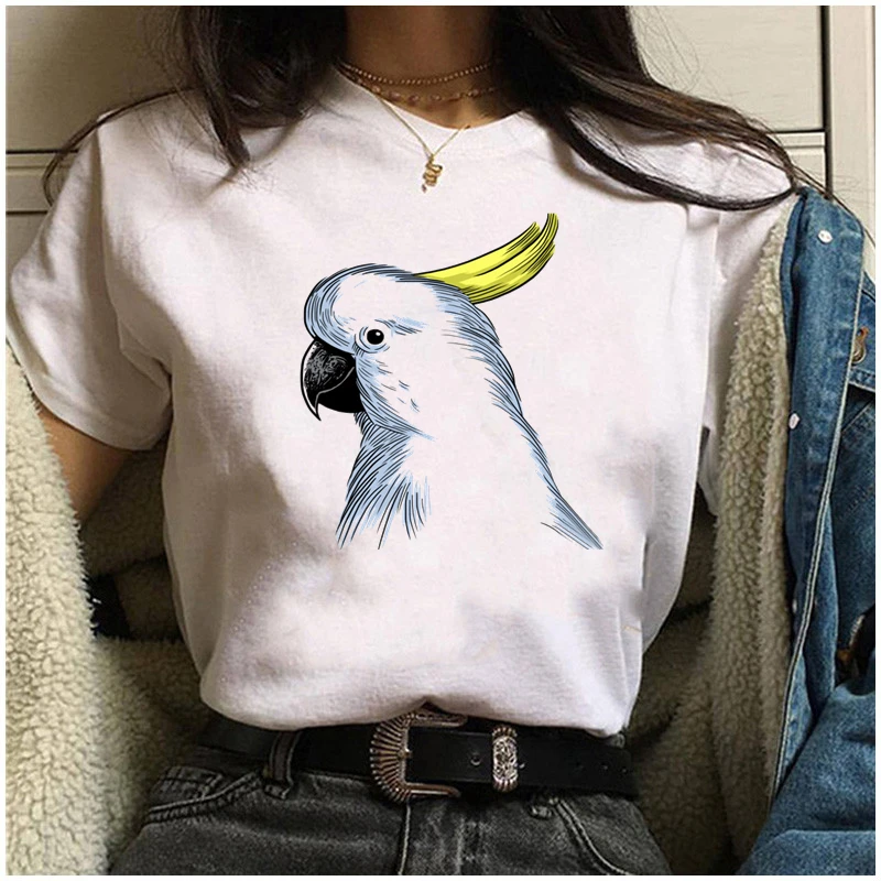 Harajuku Short Sleeve T-Shirt for Women, Cute Cartoon Parrot Print, Plus Size Top, Casual Tees, Female Fashion, Summer t shirt