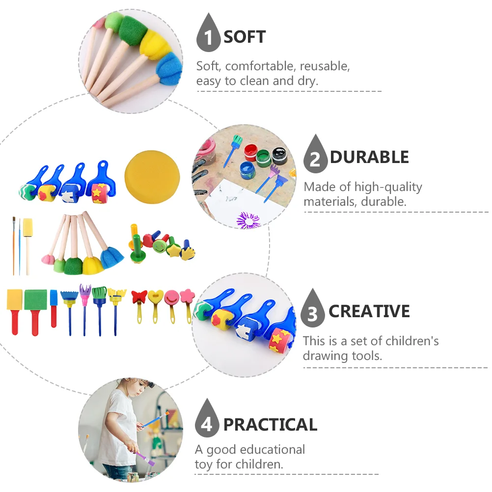 낙서 도구 스폰지 그리기, 어린이 브러시 도구, 페인트 키트, 페인팅 스폰지, 30 개