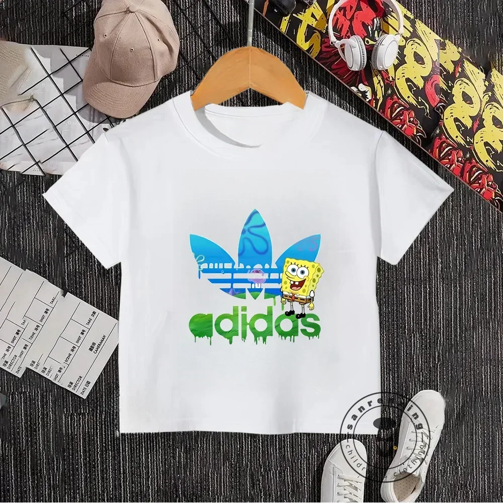 Summer SpongeBob Delight - Cute Cartoon Prints for Boys and Girls Affordable T-shirts for Kids 3 to 14 Simple Elastic Design