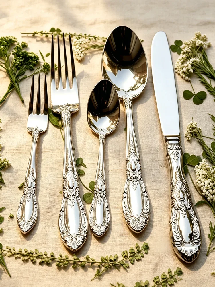 Fashion Shiny Silver 18/10 Stainless Steel Flatware Set Dinner Knife Fork 304 Cutlery Drop Shipping