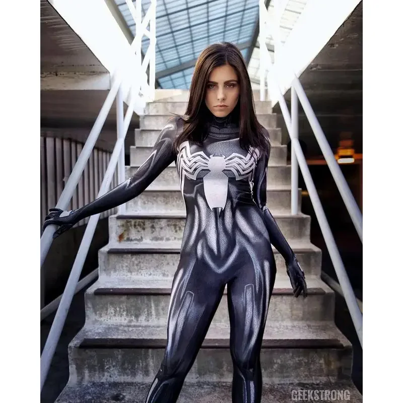 Superhero Zentai Bodysuit Costume para Mulheres, Halloween Party, Adulto, Crianças, Venom, Spidercosplay, Fêmea, Meninas, Preto