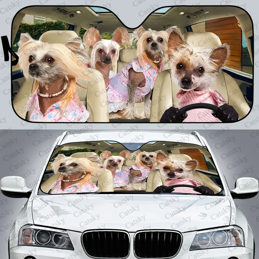 Chinese Crested Dog Car Sunshade, Car Decor Gift, Windscreen Sunshield for Car Window Sunshade Cover Foldable Uv Ray Reflector