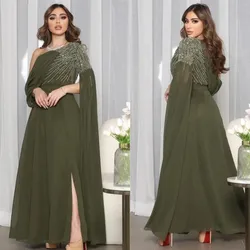 Aleeshuo-vestidos de noche formales de gasa con corte en A, modernos, con un solo hombro, mangas largas, Arabia Saudí, vestidos con cuentas brillantes personalizados