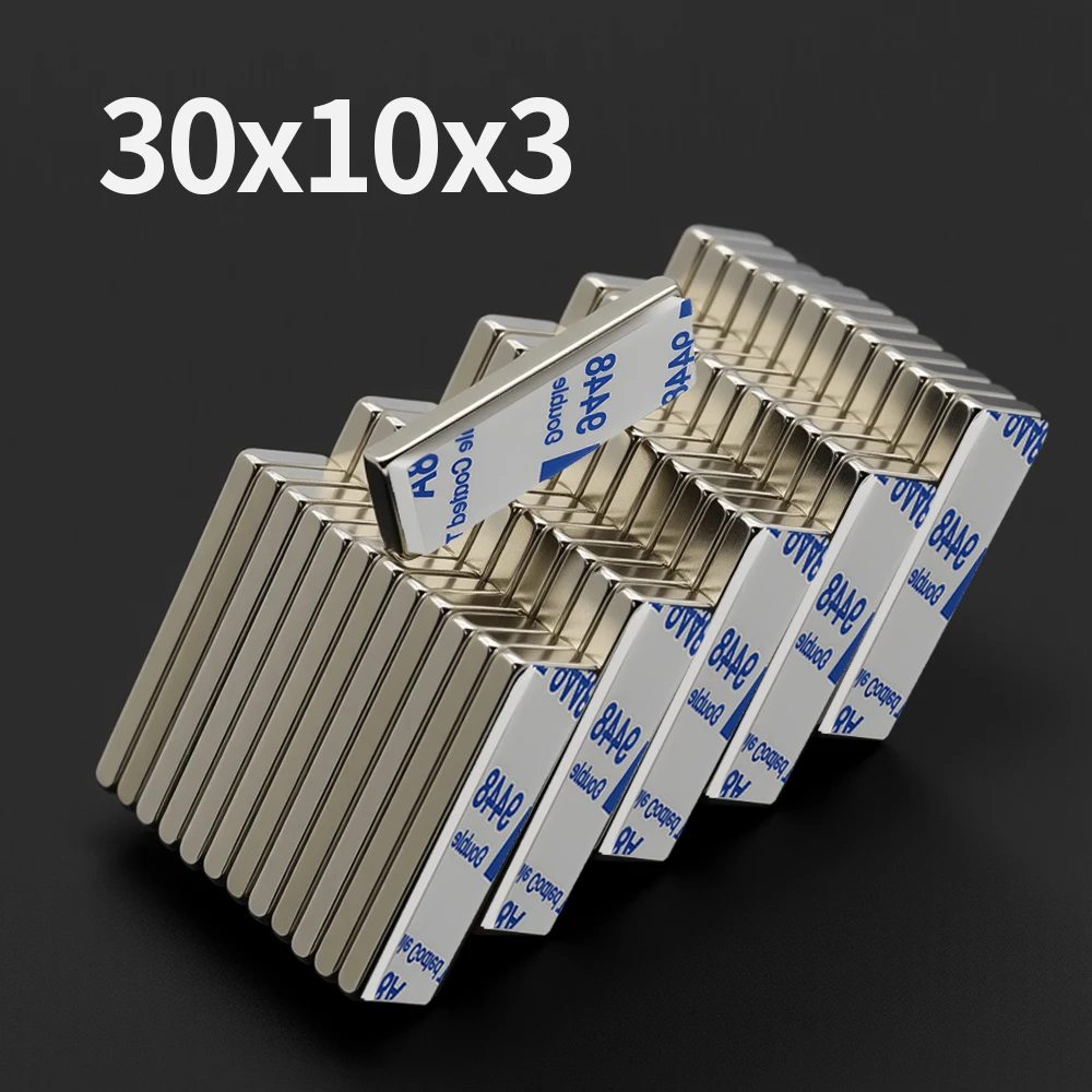 

Super Strong Block Neodymium Magnet With adhesive Powerful Magnet N35 small Permanent Magnetic NdfeB Refrigerator Magnet 30x10x3