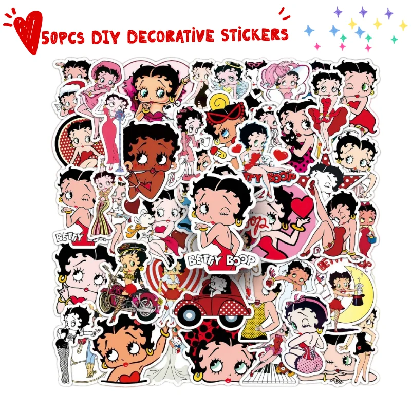 

New 50pcs Betty Boop sticker high color value cute decorative hand book mobile phone case thermos kawaii waterproof sticker gift