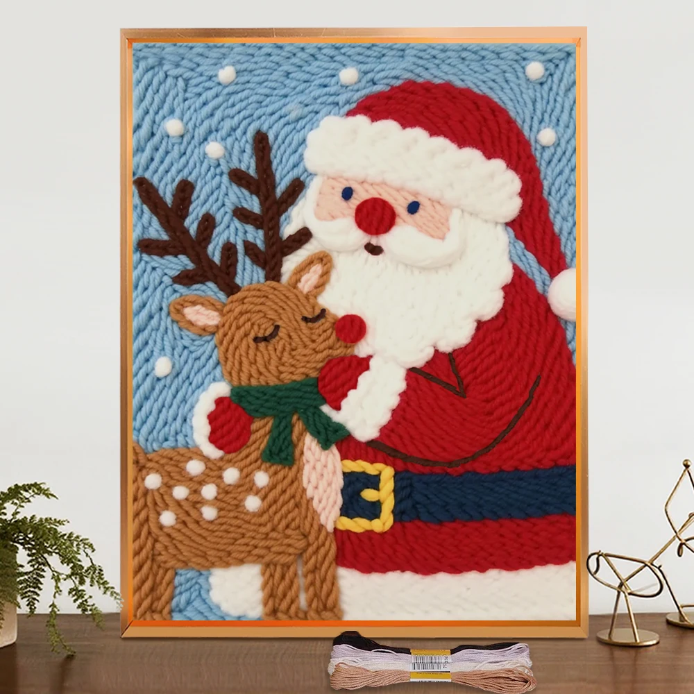 

Diy Punch Needle Embroidery Starter Kits For Beginner Cartoon Santa Claus Embroidery Cotton Thread Christmas Deer Painting Arts