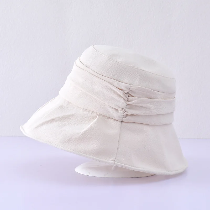 Women Summer Folding Bucket Hat for Beach Holiday Lady Spring Bowler Sun Protection Cap with Ruffles Band Headgear Wholesale New