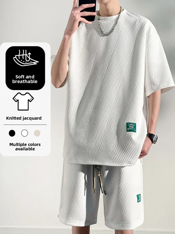 

Летний комплект мужской одежды INS Hong Kong Sle ort Sve, модная и стильная футболка с пятью рукавами, свободный крой, повседневная спортивная одежда